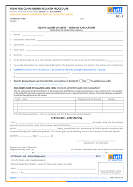 Uti Form for Cliam Relaxed Procedure