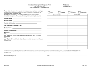  Medicare Immediate Recoupment Form 2015-2024