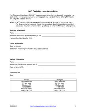 Not Otherwise Classified NOC Code Documentation Form Not Otherwise Classified NOC Code Documentation Form