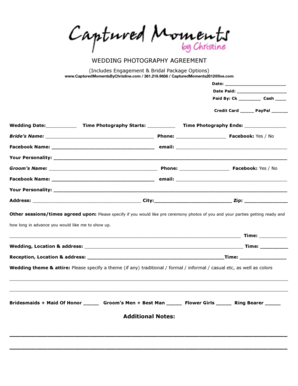 WEDDING PHOTOGRAPHY AGREEMENT Online Picture Proof  Form