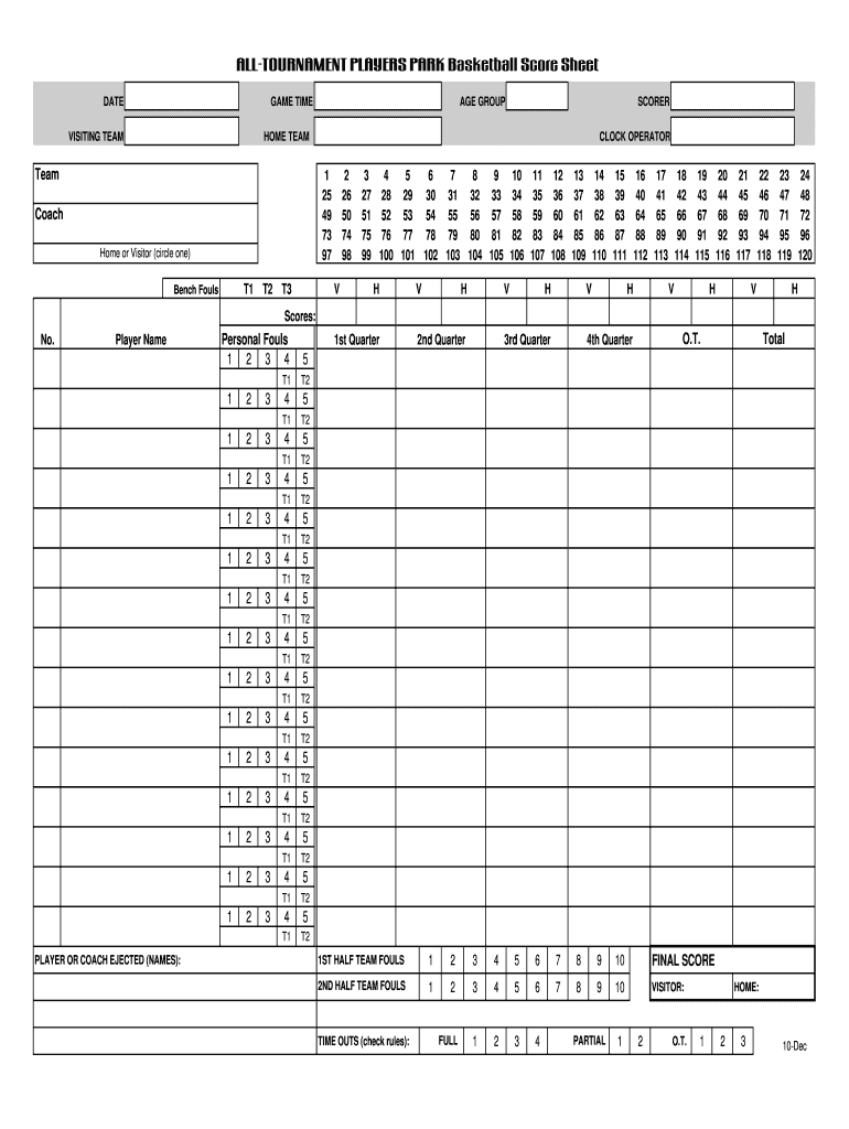 Score Sheet Basketball  Form