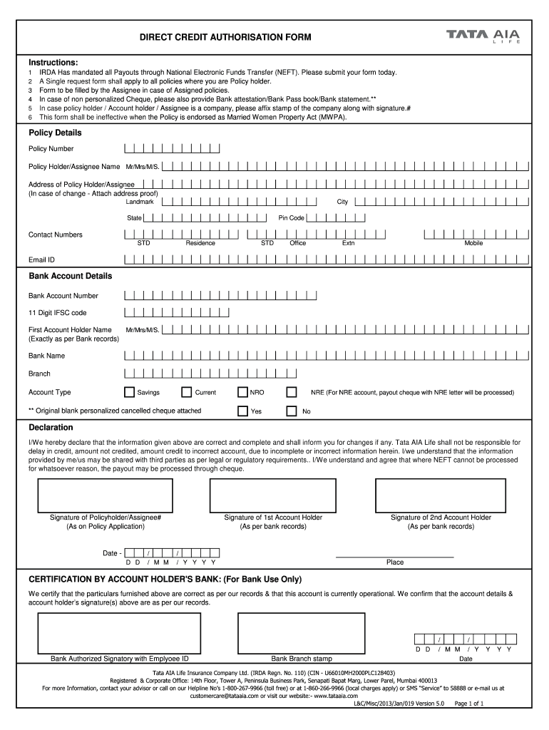 Tata Aia Neft Form