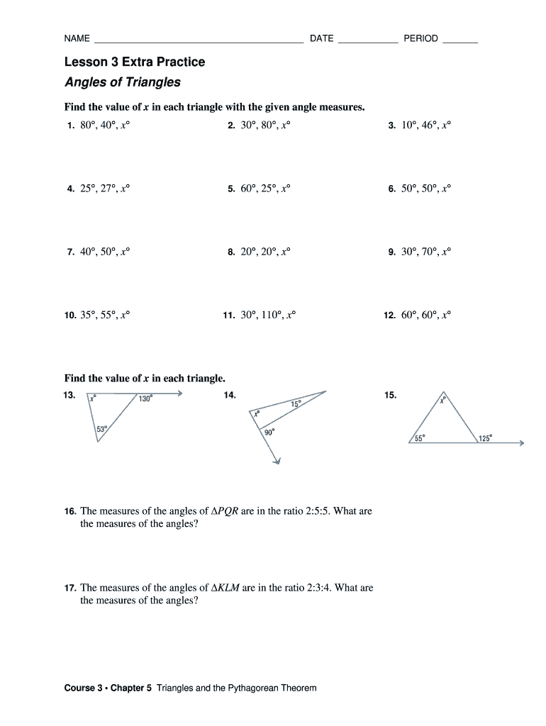 Lesson 3 Extra Practice Angles of Triangles Answer Key  Form
