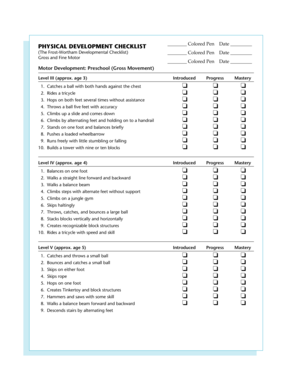 Checklist for Physical Development  Form