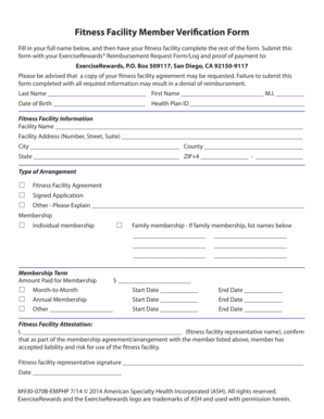 Fitness Facility Member Verification Form