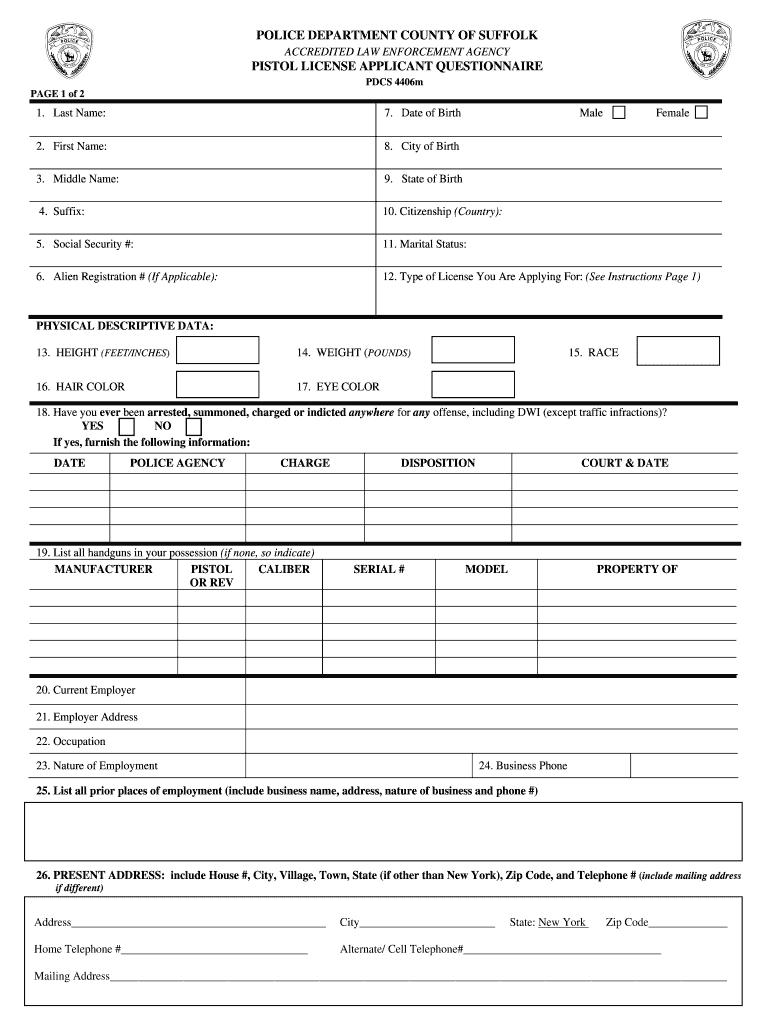 Suffolk County Pistol Permit Application  Form