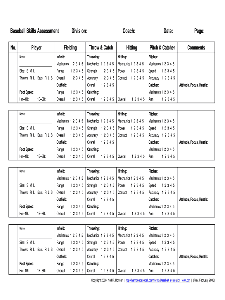 Baseball Skills Assessment Form ZachEvans