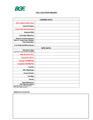 COLLOCATION INQUIRY Baltimore Gas and Electric  Form