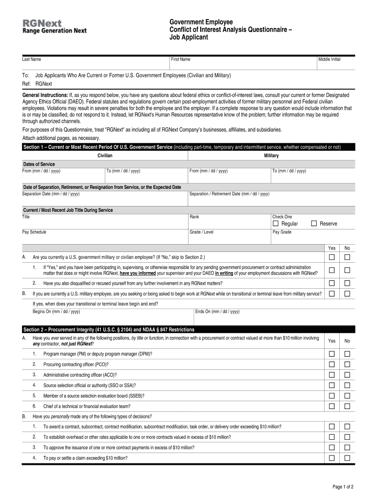 Government Employee Conflict of Interest Analysis Questionnaire Job Applicant 10 3651PC  Form