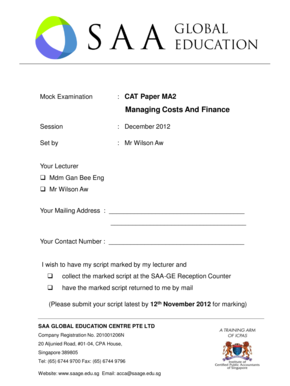 Ma2 Managing Costs and Finance PDF  Form