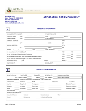  PO Box 3309 APPLICATION for EMPLOYMENT 2004-2024