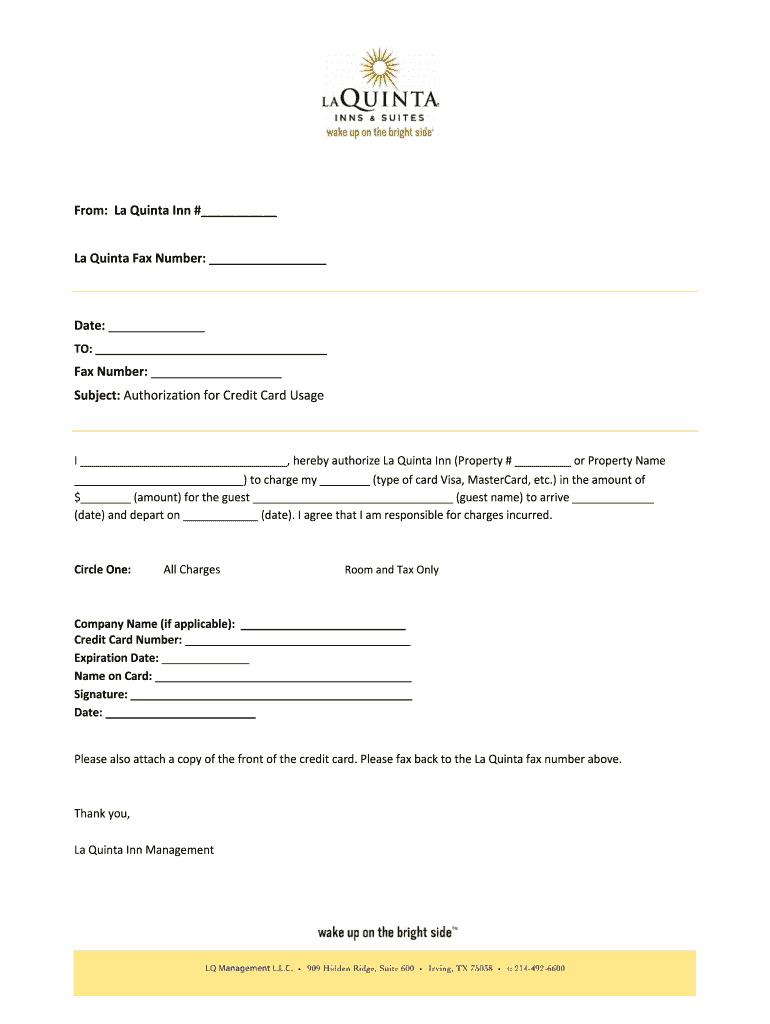 La Quinta Credit Card Authorization Form