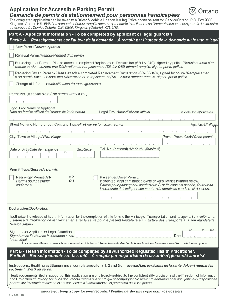  Application for Accessible Parking Permit Bill Walker MPP 2008