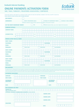 Ecobank Internet Banking  Form