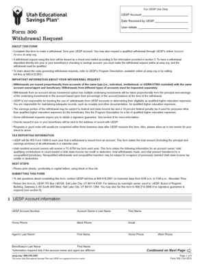 Form 300 Withdrawal Request Utah Educational Savings Plan Uesp