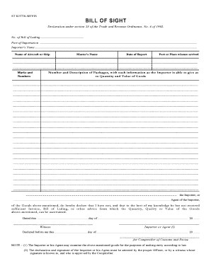 Bill of Sight St Kitts Nevis Customs Department  Form