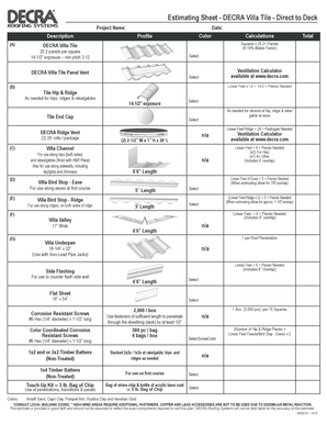 Decra Estimating Sheet  Form