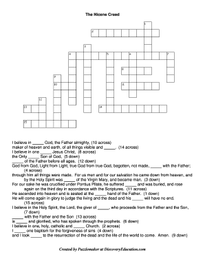 Nicene Creed Worksheet PDF  Form