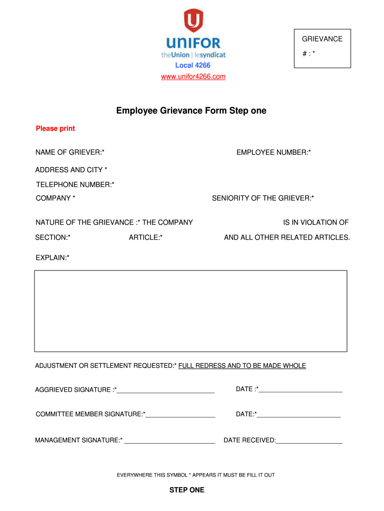 Download a Grievance Form UNIFOR Local 4266