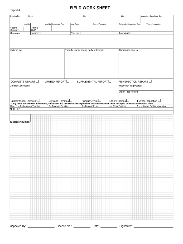 FIELD WORK SHEET KEY Termite  Form