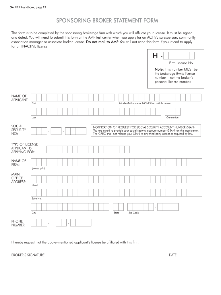 Sponsoring Broker Form