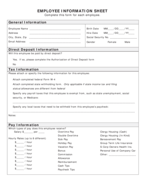 Employee Information Sheet the Hagen Firm PLLC