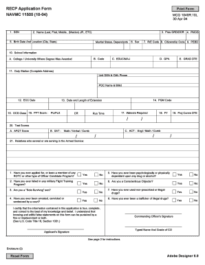 RECP Application Form NAVMC 11505 10 04 Naval Forms Online