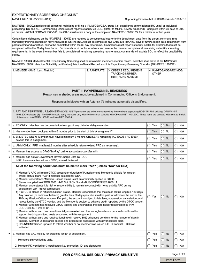 Navpers 1300 22  Form