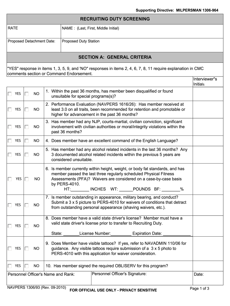 Navpers 1306 93  Form