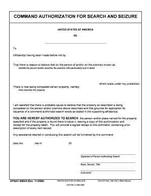 Command Authorization for Search and Seizure  Form