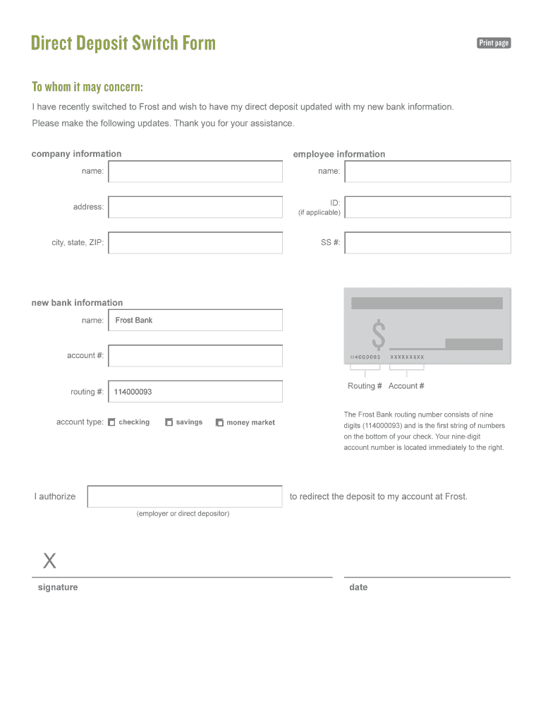 Frost Bank Direct Deposit Form