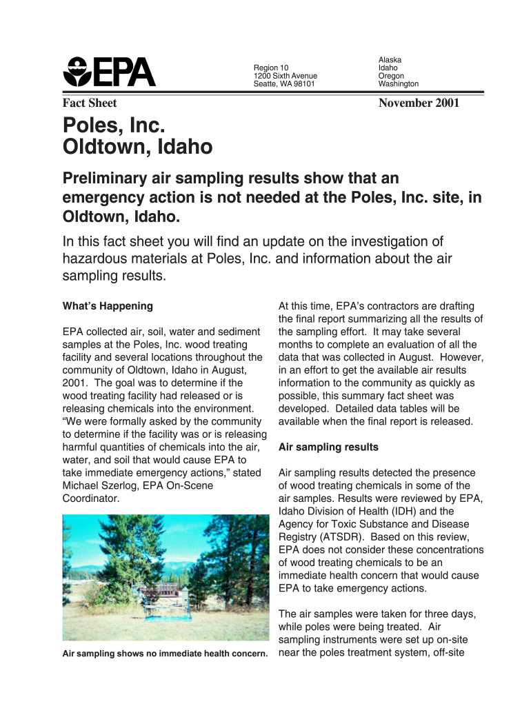  Poles, Inc Oldtown, Idaho  Environmental Protection Agency  Yosemite Epa 2001-2024