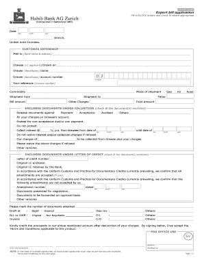 Export Bill Application  Form