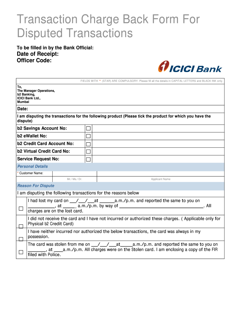 Charge Dispute Form Icici Online