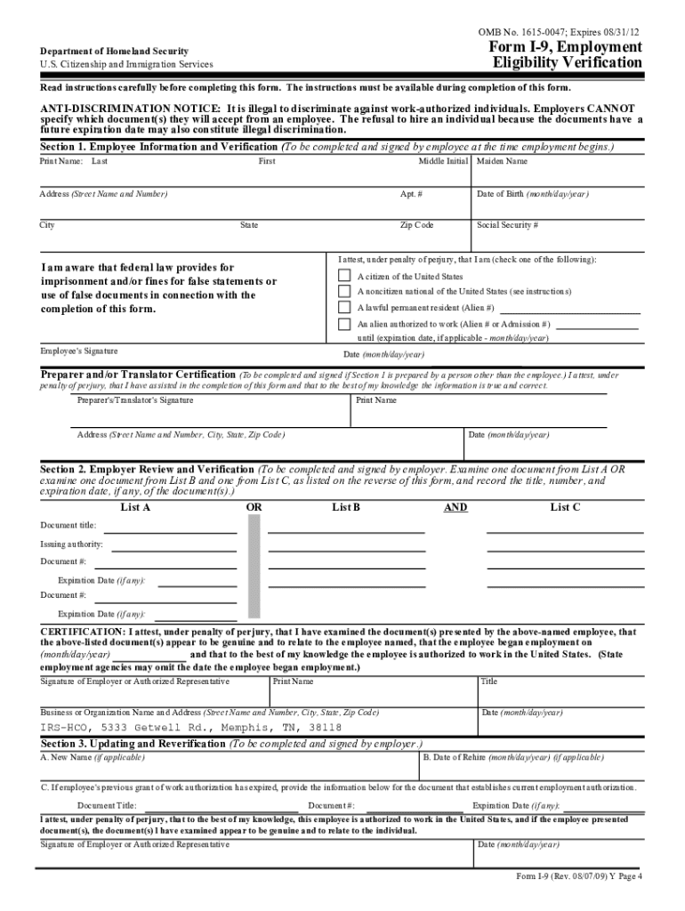 Printable I9  Form