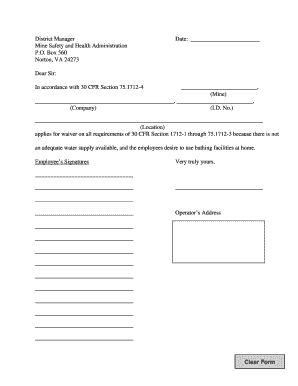 What is the Criteria for a Msha Approved Bathhouse Waiver  Form