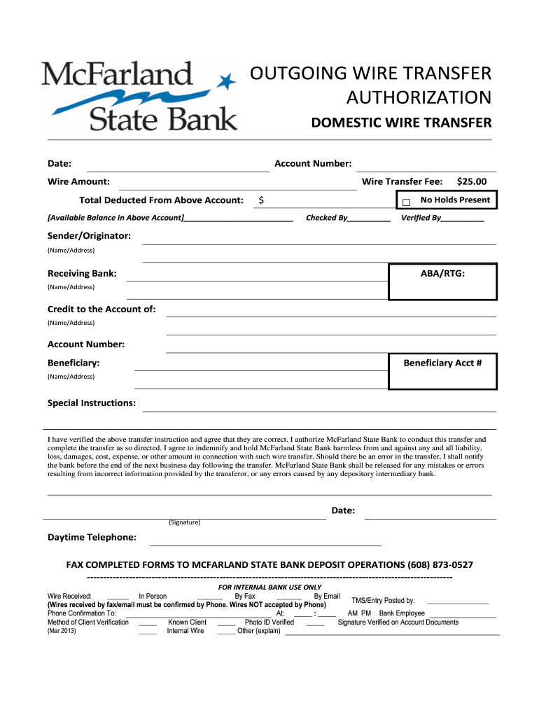 Domestic Wire Transfer  Form