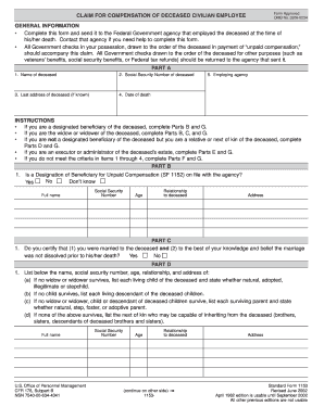 CLAIM for COMPENSATION of DECEASED CIVILIAN EMPLOYEE Form Approved OMB No Nifc