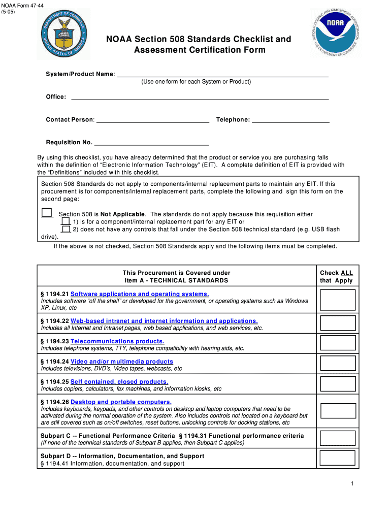 Get and Sign NOAA Form 47 44 NOAA Section 508 Standards Checklist and    Corporateservices Noaa