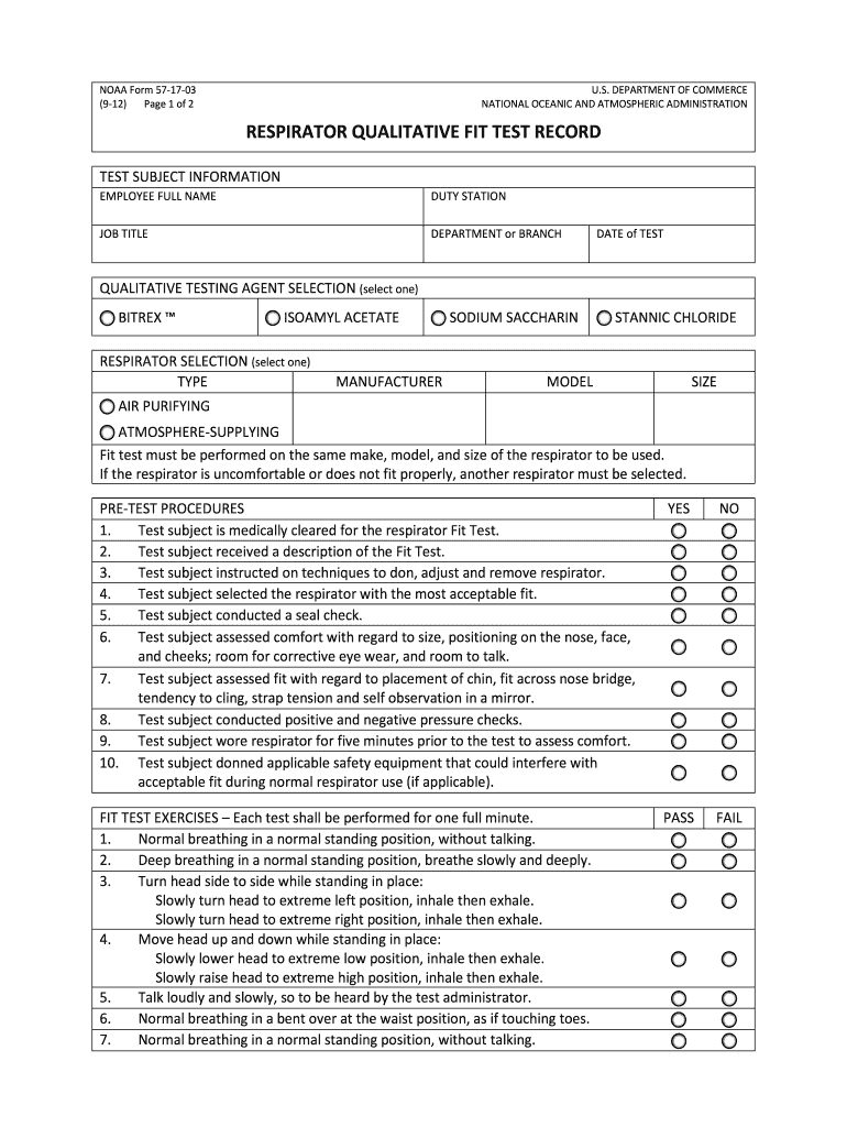  Fit Test Record Form 2012-2024