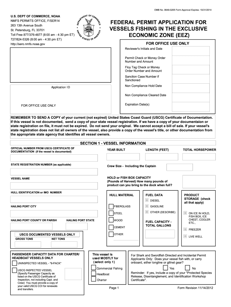  Federal Permit Application for Vessels Fishing in the Exclusive    Sero Nmfs Noaa 2012