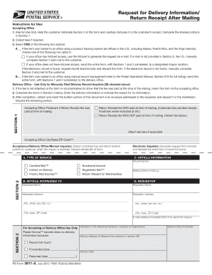 Request for Delivery Information Return Receipt After USPS Com