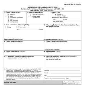 Form SF LLL, Disclosure of Lobbying Activities Rurdev Usda