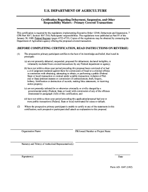 Form AD 1047 US Department of Agriculture Rurdev Usda