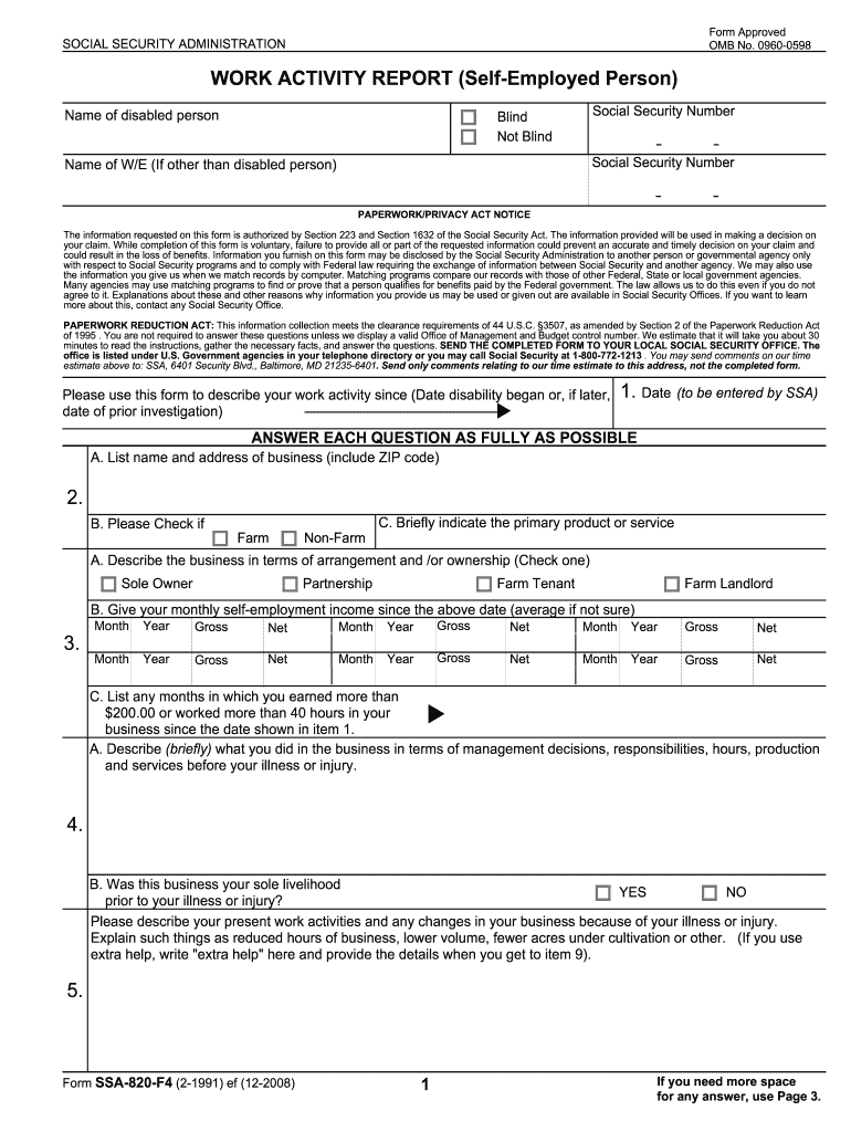  Form Ssa 820 1991-2024