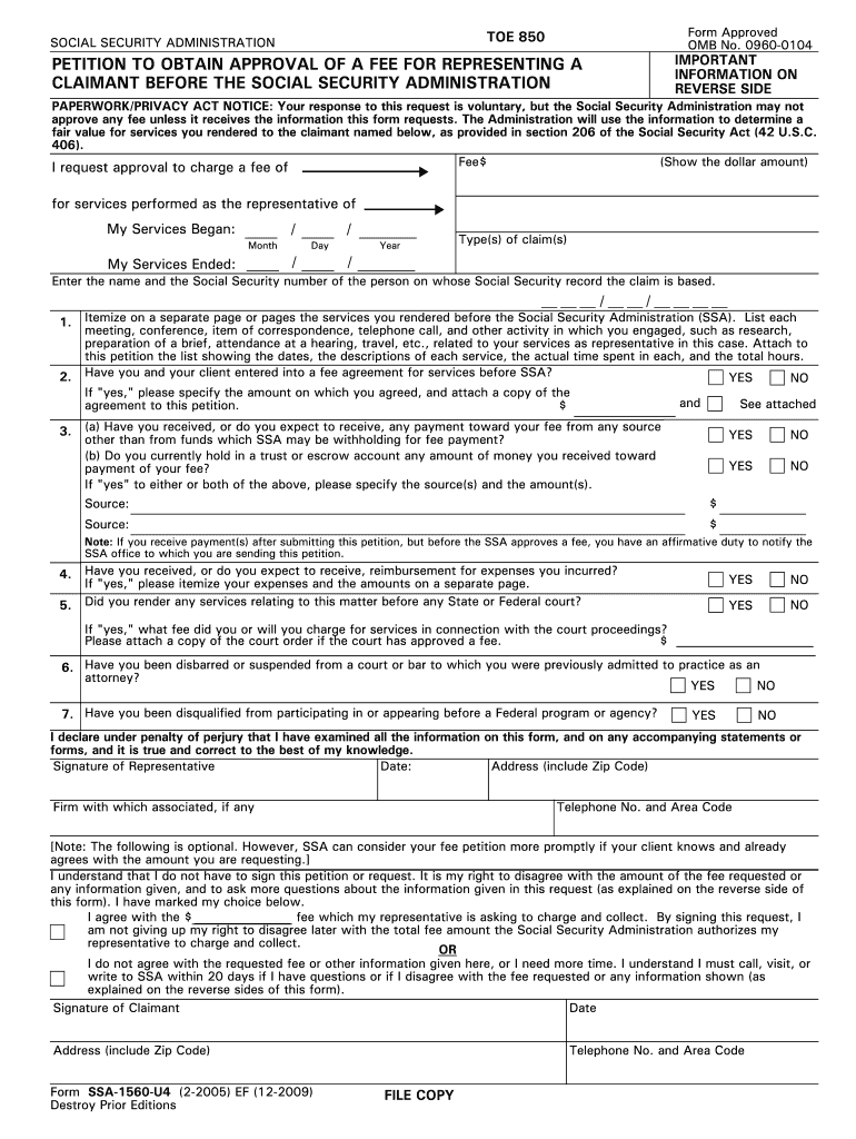  Petition to Obtain Approval of a Fee for Social Security Secure Ssa 2005