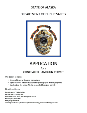 Concealed Handgun Permit Application Form 12 299A Alaska
