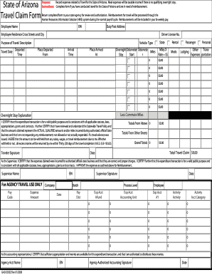 State of Arizona Travel Claim Form ASDB Asdb Az