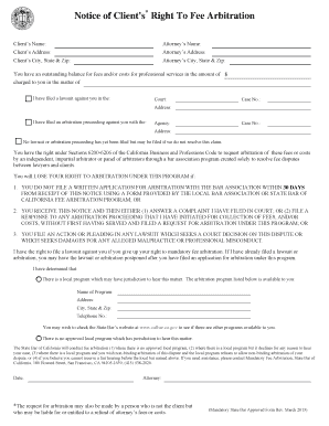 Notice of Client&amp;#39;s Right to Fee Arbitration the State Bar of California Calbar Ca  Form
