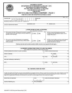 Recyclable Materials Report Page 1 County of San Diego Sdcounty Ca  Form